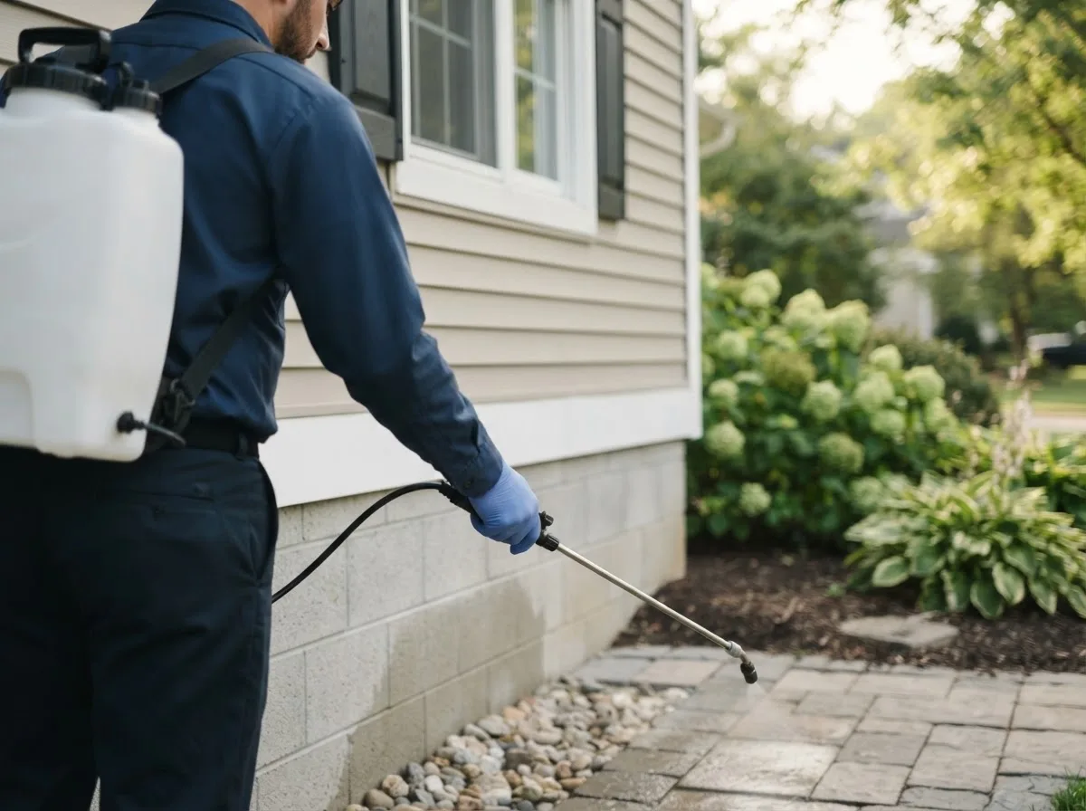 Pest control technician inspecting a home in Gainesville, NY